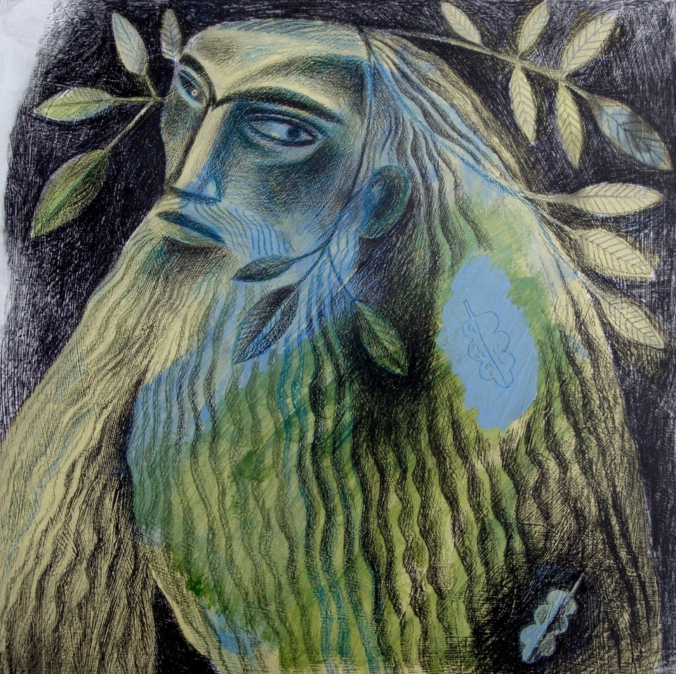 Crown of Leaves. Gouache and pencil on gessoed board.© Clive Hicks-Jenkins